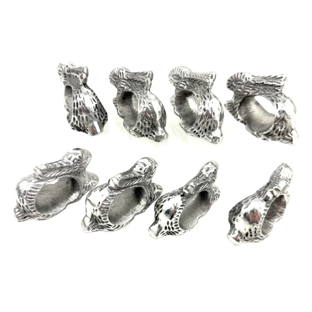 Bunny Rabbit Napkin Rings Holders Pewter Finish Easter Spring Farmhouse Lot of 8